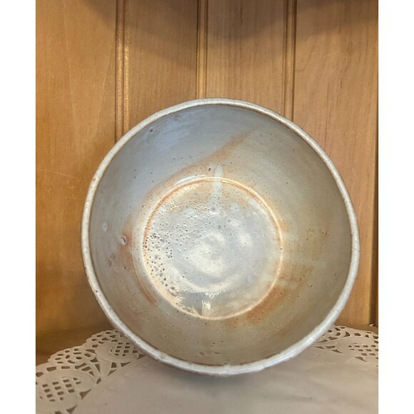 Studio Pottery Rustic Ceramic Bowl Gray Brown Abstract Circular Polka Dot Patter - Picture 4 of 7